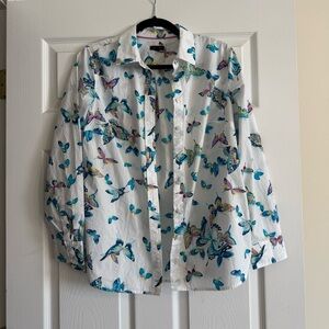 Talbots Blue Butterfly Button Up Size Small